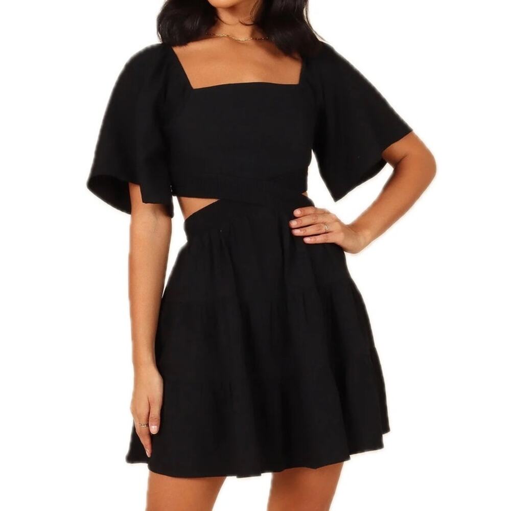 Petal and Pup Lightweight Cotton Smocked Black Jordyn Cut Out Mini Dress